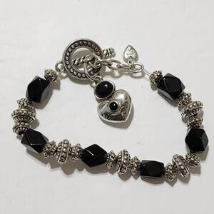Brighton black and silver‎ plated heart charm toggle bracelet